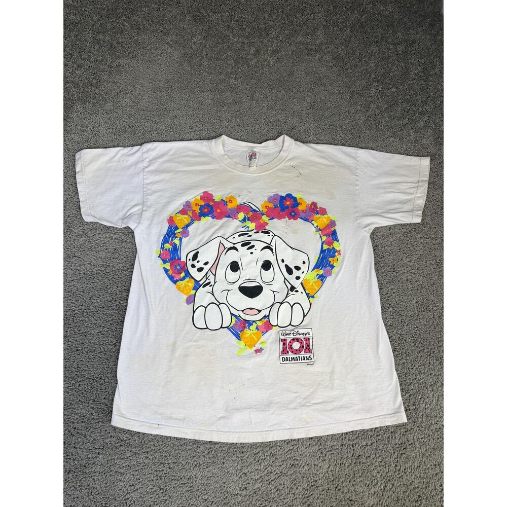 Vintage Disney Shirt Womens 20W/2X White Movie Promo 101 Dalmatians Floral 90s